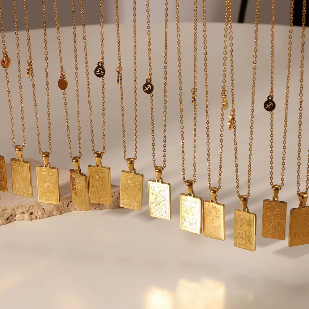 Zodiac Signs Tarot Card Deck Necklaces - Elegant Gold Pendant Necklace